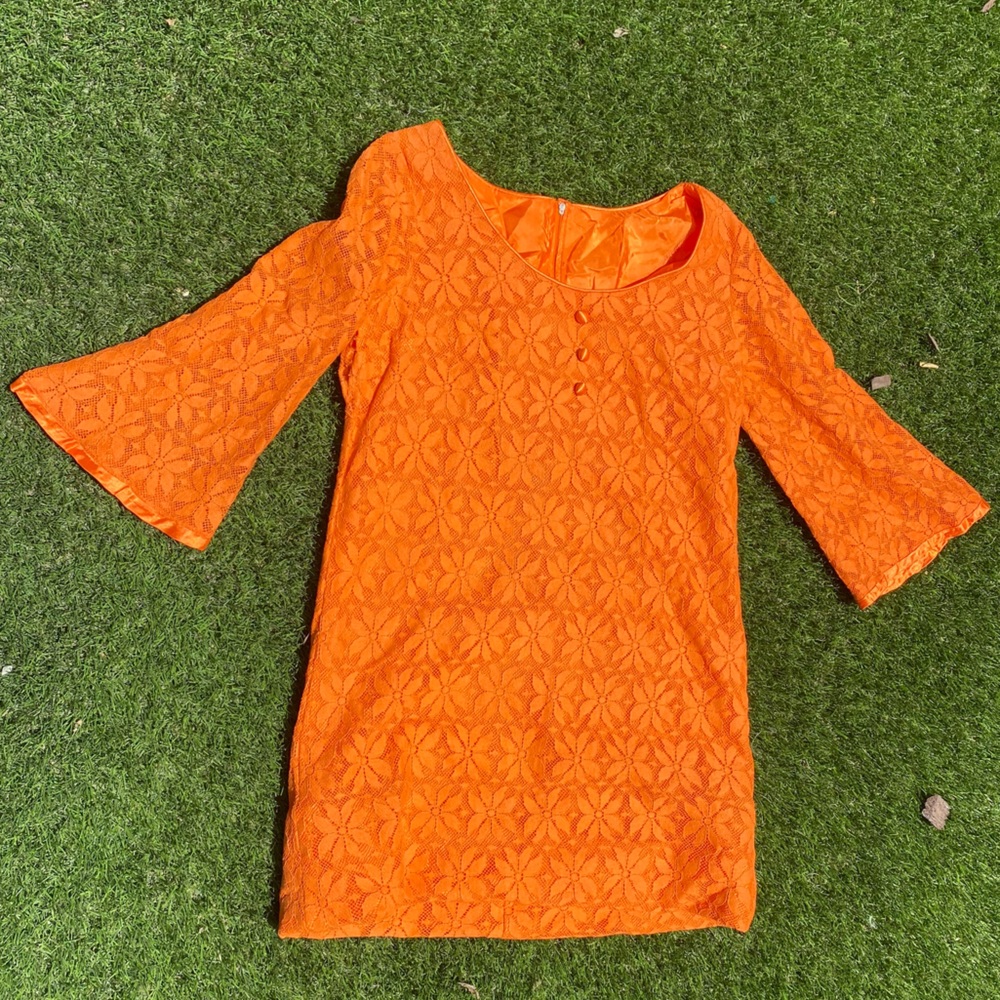 Vintage 70s orange lace mini dress